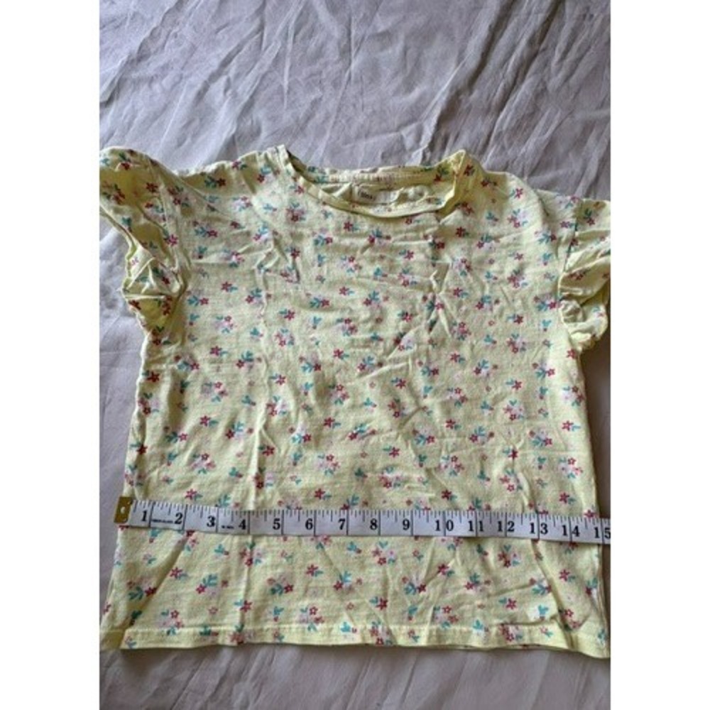 Sfera Girls Youth Size 7-8 Yellow Floral Glitter Print Ruffle Sleeve T-shirt Top - Picture 9 of 11